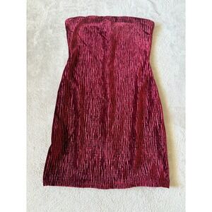 Naked Wardrobe Size‎ Medium Women's Red Texture Plush Velvet Tube Minidress